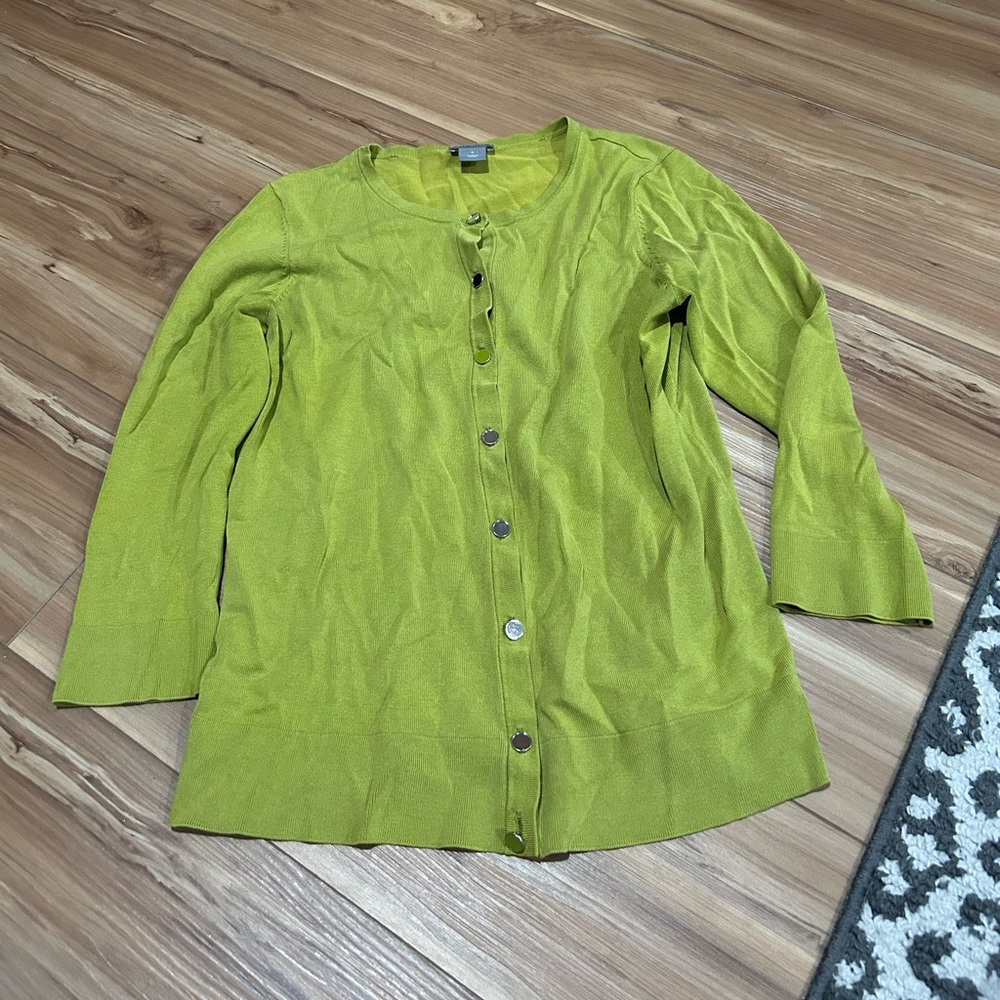 Ann Taylor Chartreuse Button-Up Cardigan Size Small